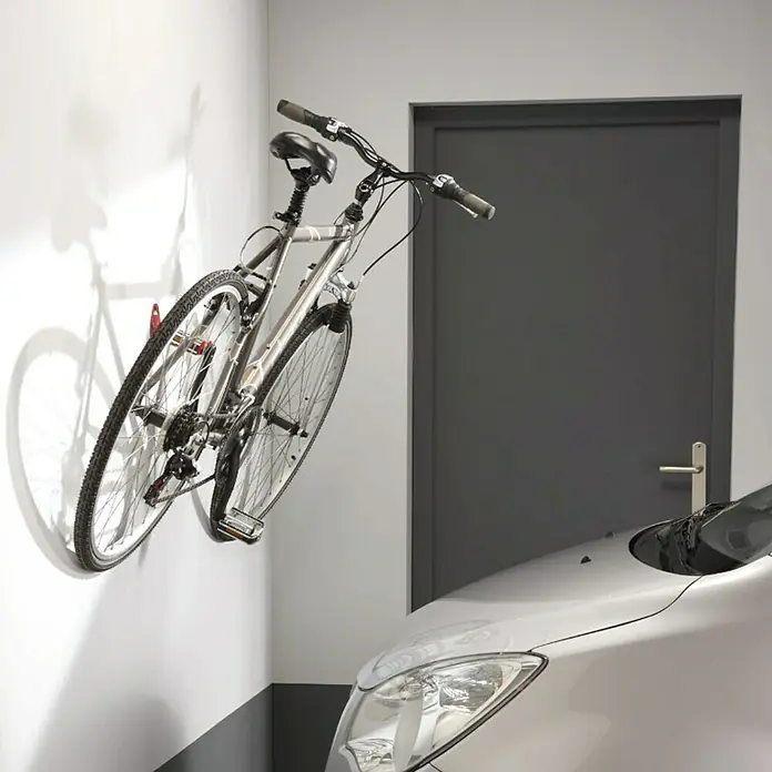 Mottez Gancho de pared para bicicletas B215V - Acero - Bicicleta montada en la pared en el interior.