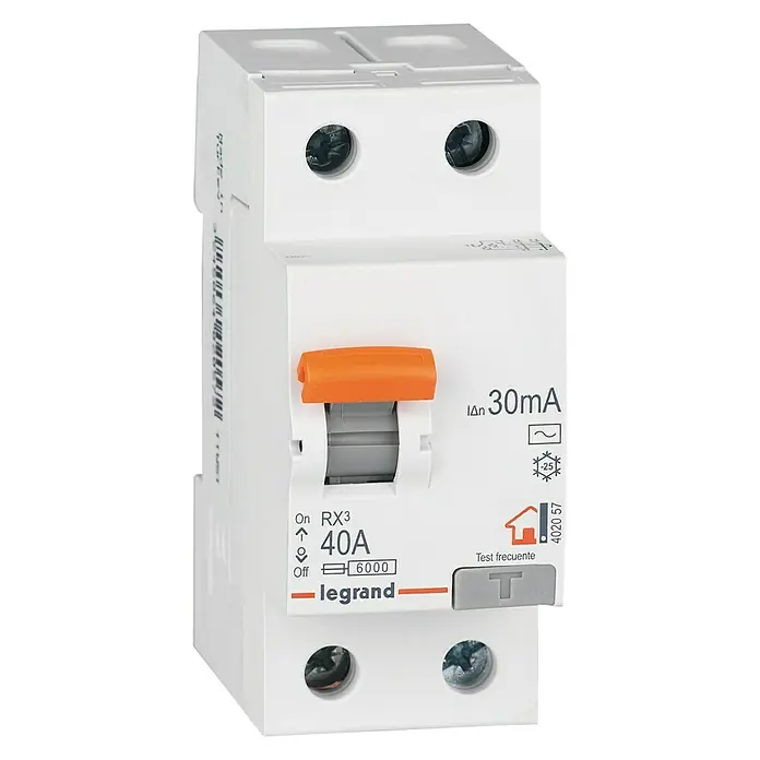 Legrand Interruptor FI/LS bipolar - 40 A, 30 mA, C, Número de polos: 2 - Un dispositivo de corriente residual (RCD) de 40A de Legrand, diseñado para proteger contra descargas eléctricas, con una corriente de disparo de 30mA para mayor seguridad.