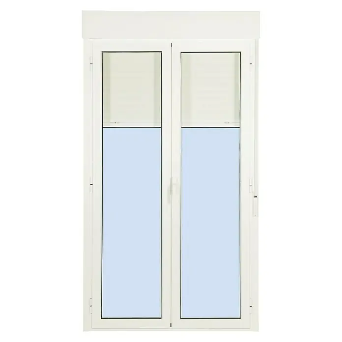 Solid Elements Balconera de aluminio practicable - 150 x 220 cm, Derecha, Blanco - Ventana blanca de doble hoja con cajón de persiana enrollable, que combina diseño moderno y funcionalidad. Ideal para espacios luminosos.
