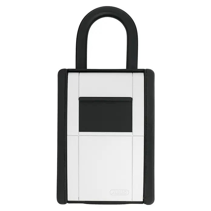 Abus Caja para llaves Arco - Apto para: Hasta 20 llaves, L x An x Al: 45 x 85 x 180 mm, Sin iluminacion LED - Primer plano de una caja de llaves ABUS con grillete, perfecta para guardar las llaves de forma segura.