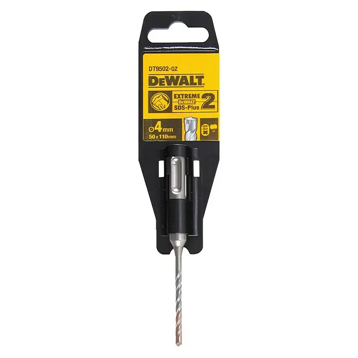 DeWalt Broca para hormigón y mampostería DT9502-QZ - 1 ud., Diámetro de la broca: 4 mm - Broca para martillo DeWalt DT9502-QZ Extreme SDS-Plus, con un diámetro de 4 mm y un tamaño de 50x110 mm, ideal para perforar.