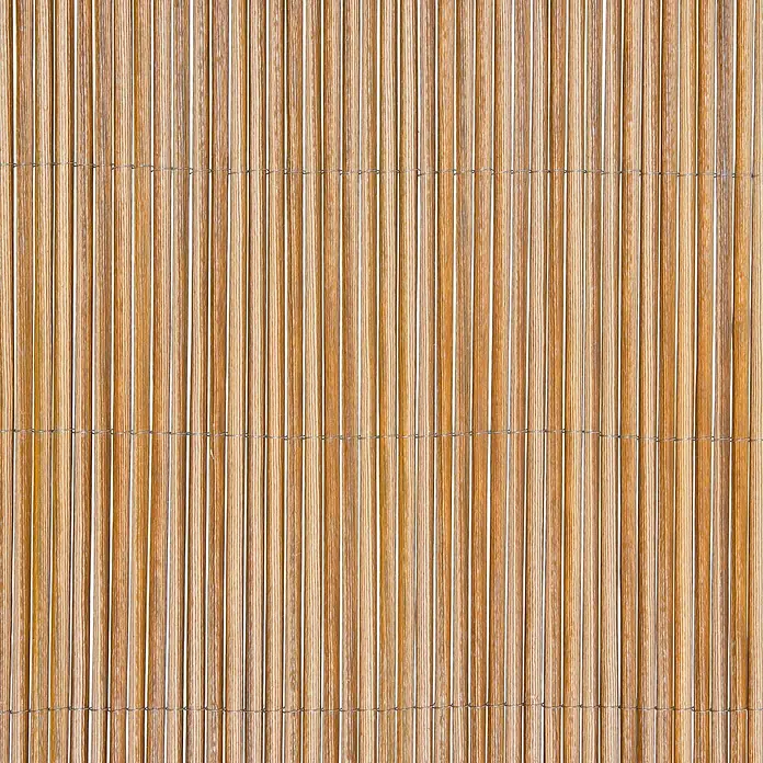 Nortene Ocultación de mimbre Fency Wick - L x Al: 3 x 2 m, Plástico, Marrón - La imagen muestra una persiana de bambú tradicional con finas varillas de bambú unidas con alambre delgado, creando una textura cálida y natural.