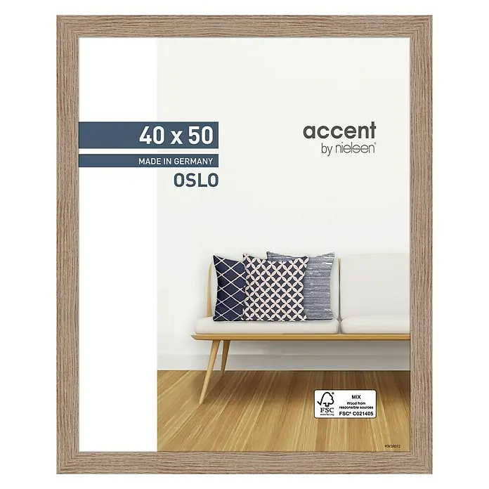 Accent Holzrahmen Oslo40 x 50 cm, Eiche - Bilderrahmen "Oslo" von Accent by Nielsen in der Größe 40x50 cm, gefertigt in Deutschland, mit FSC-Zertifizierung für nachhaltige Holzquellen.