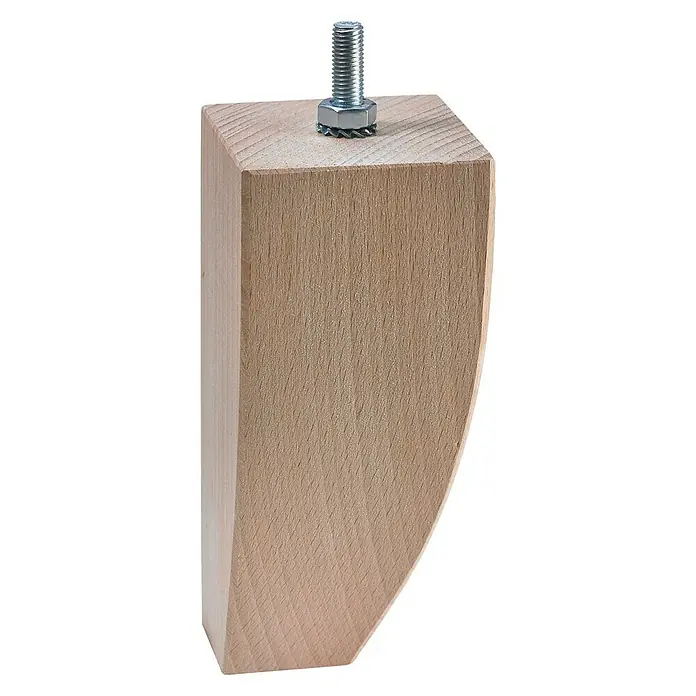 Hettich Möbelfuß Ulma - L x B x H: 6 x 6 x 15 cm, Traglast: 50 kg, Holz - Nahaufnahme eines Möbelfußes aus hellem Holz mit einer Schraube auf der Oberseite, isoliert auf Weiß.