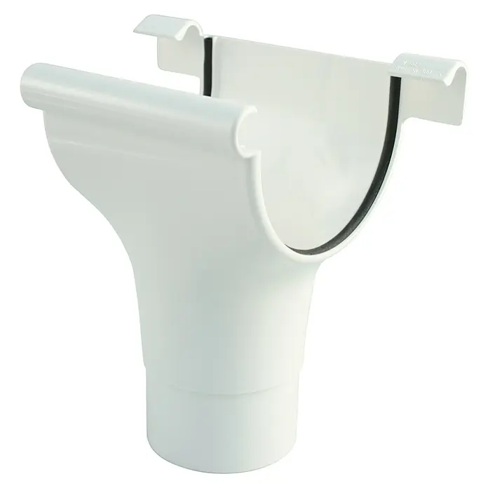 Marley Rinnenstutzen - 125/75 mm, Kunststoff, Weiß - Ein weißer Dachrinnenablauf mit Aufhängevorrichtung, ideal für die Regenwasserableitung vom Dach. Langlebiges Material für zuverlässigen Einsatz.