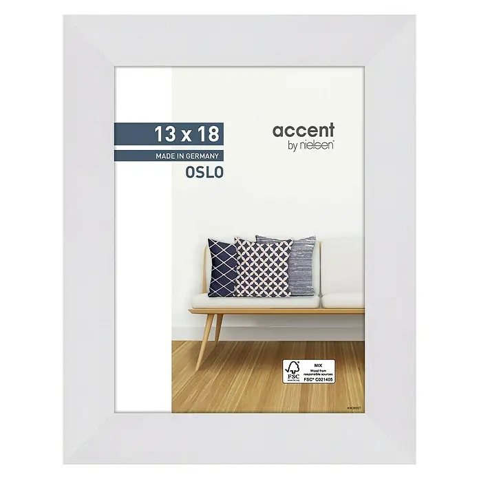 Accent Holzrahmen Oslo - 13 x 18 cm, Weiß - Weißer 13x18 cm Akzent by Nielsen Fotorahmen Oslo, hergestellt in Deutschland, für stilvolle Präsentation von Fotos.