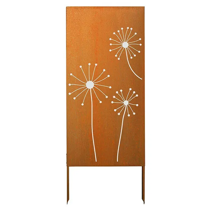 Palatino Space Vertical Sichtschutzelement Stella - 87 x 180 cm, Edelrost, Stella - Rostfarbener Gartensichtschutz mit Pusteblumen-Motiv. Die Metallwand mit filigranen weißen Pusteblumen ist ein dekoratives Element für jeden Garten.
