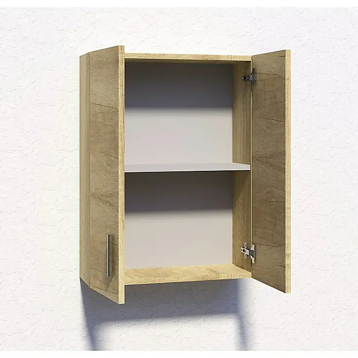 Artysan Armario colgante de baño Miami - L x An x Al: 21 x 54 x 74 cm, Olmo - Armario de pared abierto con aspecto de madera y un estante, ideal para elementos esenciales de baño u otros almacenamientos.