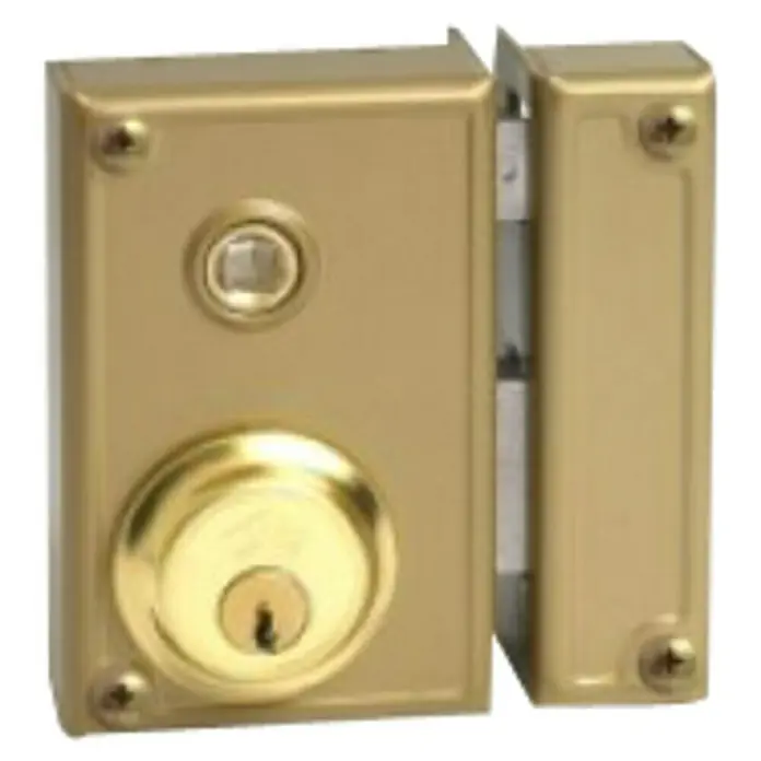 JiS Cerradura con cerrojo 35-7 - Tipo de bloqueo: Cerradura de bombín, DIN-derecha, Puerta exterior - Cerradura de sobreponer dorada con llave y cerrojo. Ideal para asegurar puertas y ofreciendo mayor seguridad.