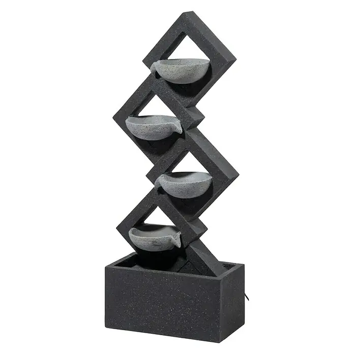 Dobar Kunststeinbrunnen - 41,5 x 20,5 x 100,5 cm - Grauer Gartenbrunnen mit vier Schalen und einem geometrischen Design.