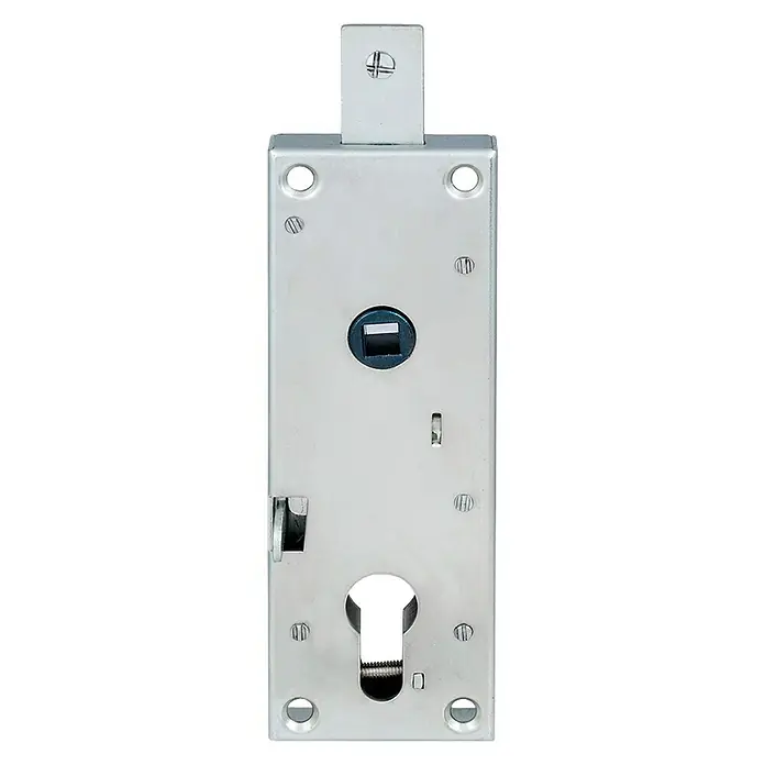 FAC Cerradura para persianas 35104 - L x An x Al: 210 x 60 x 30 mm, Bloqueo - Una cerradura de embutir plateada, con ojo de llave, receptor de cuadradillo y orificios para el montaje en una puerta.