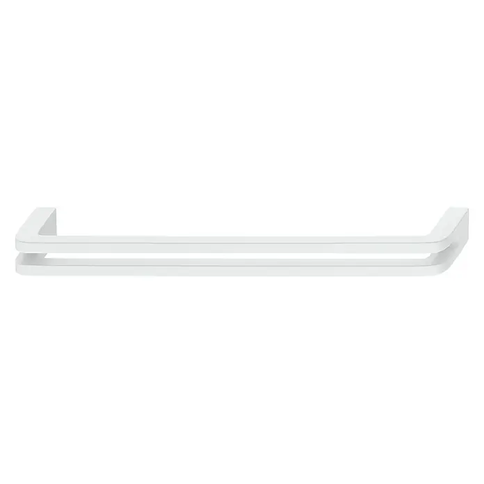 Häfele Tirador para muebles - Tipo de tirador del mueble: Estribo, L x An x Al: 170 x 28 x 18 mm, Blanco - Imagen de un elegante toallero doble blanco con líneas limpias, perfecto para un diseño de baño moderno y minimalista.