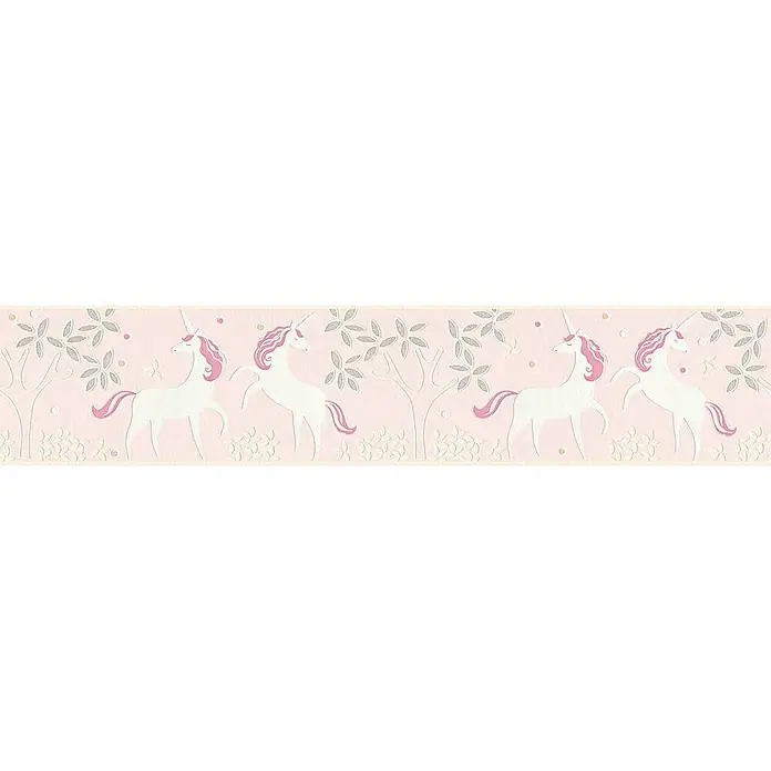 A.S. Création Boys And Girls 6 Tapetenborte - Kunststoff, Rosa - Ein zauberhafter Bordürenstreifen mit eleganten Einhörnern und einem zarten Muster für eine stilvolle Dekoration im Kinderzimmer.