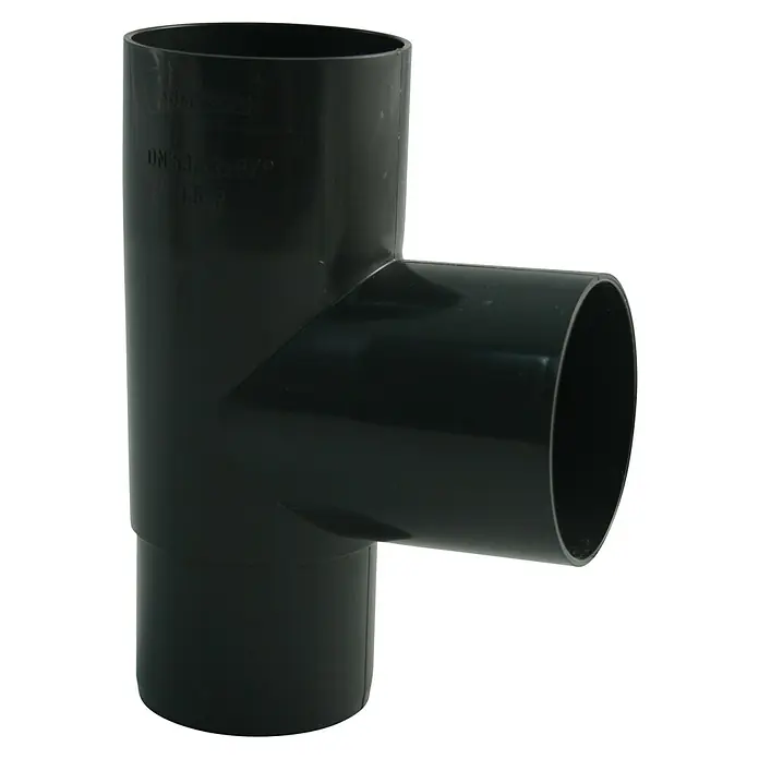 Marley Fallrohrabzweig - Nennweite Zubehör Dachrinnen: 53/53 mm, Winkel: 87 °, Kunststoff, Anthrazit - Schwarzes T-Stück aus PVC für Rohrsysteme. Ideal für Abwasseranwendungen und Sanitärinstallationen mit glatten Oberflächen und präzisen Verbindungen.