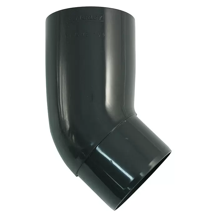 Marley Fallrohrbogen - Nennweite: 105 mm, Winkel: 45 °, Kunststoff, Anthrazit - Marley dunkelgrauer PVC-Abwasserrohrbogen, DN 75x45, für abgewinkelte Verbindungen.