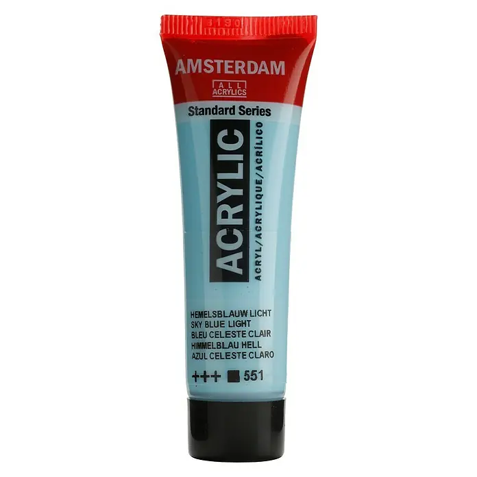 Talens Amsterdam Pintura acrílica Standard - Azul celeste claro, 20 ml, Tubo - Primer plano de un tubo de pintura acrílica Amsterdam en azul celeste claro, ideal para artistas y aficionados.