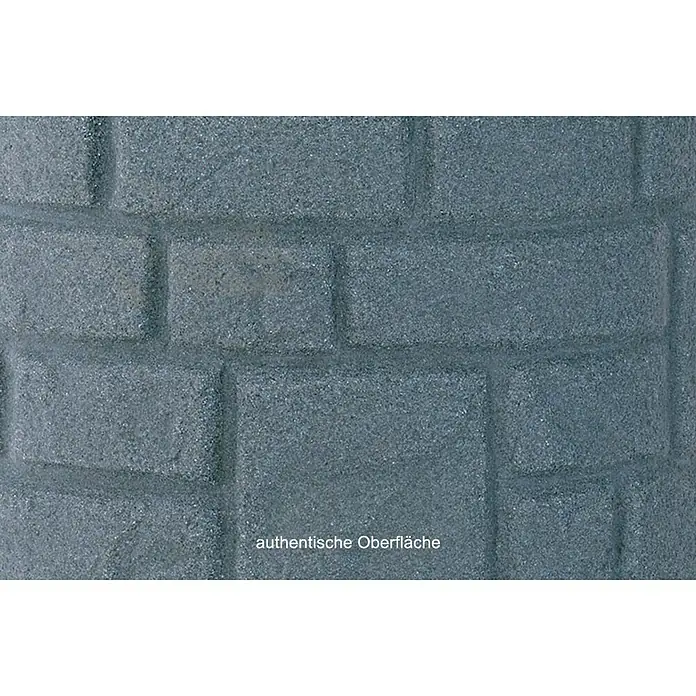 Arves Regenspeicher Arcado - 230 l, Black Granitfarben - Nahaufnahme einer grauen Steinwand mit dem Text "authentische Oberfläche".
