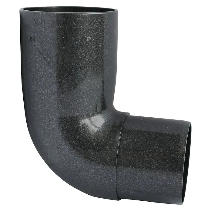 Marley Fallrohrbogen - Nennweite: 75 mm, Winkel: 87 °, Kunststoff, Anthrazit-Metallic - Grauer Kunststoff-90-Grad-Winkelverbinder für Rohre, ideal für Sanitärinstallationen und Abwasserleitungen. Robust und langlebig.