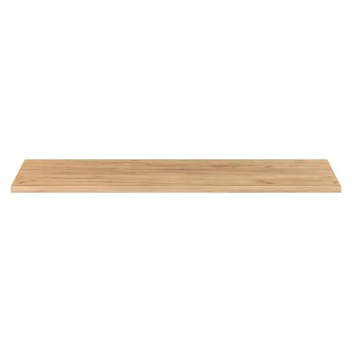 Camargue Espacio Waschtischplatte - 160 x 46 x 3,2 cm, Doce - Diese Aufnahme zeigt eine Tischplatte aus hellem Holz mit feiner Maserung vor einem neutralen, schwarzen Hintergrund.