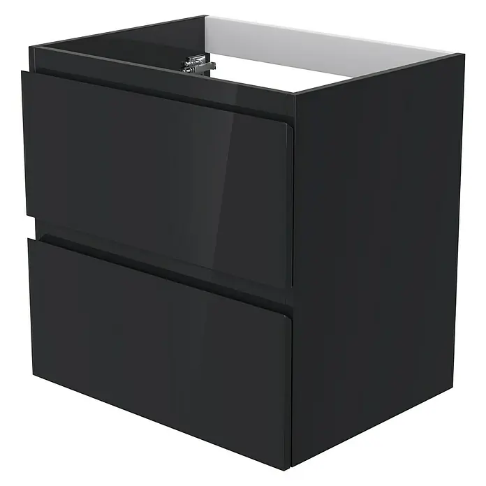 Camargue Espacio Waschtischunterschrank - 60 x 46 x 60 cm, 2 Schubkästen, Gama anthrazit glänzend - Moderner schwarzer Badezimmerschrank mit zwei Schubladen. Elegantes Möbelstück für jedes Badezimmer.