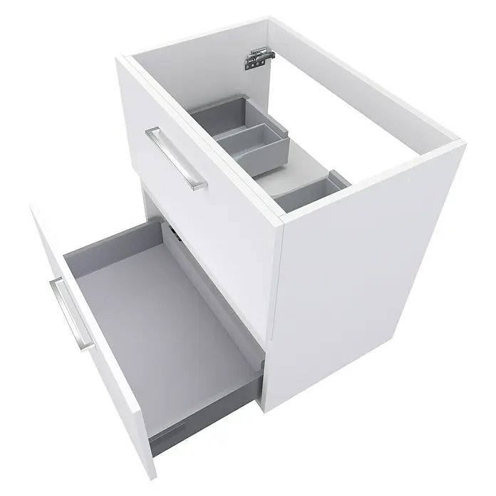 Camargue Espacio Waschtischunterschrank - 60 x 40 x 60 cm, 2 Schubkästen, Mira - Weißer Badezimmerschrank mit zwei Schubladen und einem offenen Fach zur Aufbewahrung von Badutensilien. Praktisch und stilvoll!