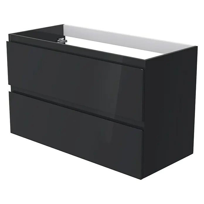 Camargue Espacio Waschtischunterschrank - 100 x 46 x 60 cm, 2 Schubkästen, Gama anthrazit glänzend - Schwarzer Waschtischunterschrank mit zwei Schubladen und glänzender Oberfläche für das Badezimmer. Elegantes Design für moderne Bäder.