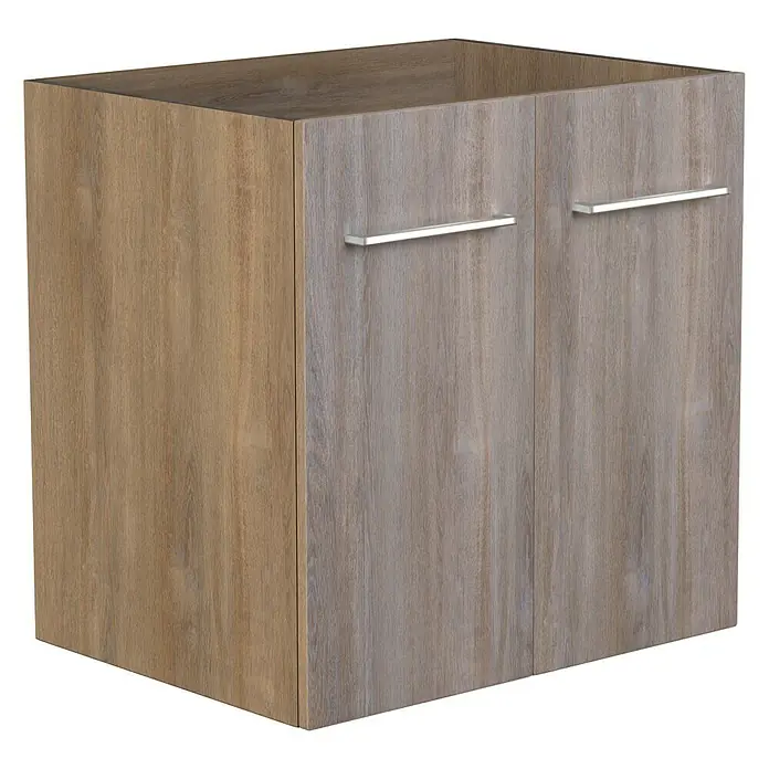 Camargue Espacio Waschtischunterschrank - 60 x 46 x 60 cm, 1 Einlegeboden, Faro - Ein moderner Badezimmerschrank mit zwei Türen und Griffen, der durch sein Holzdesign besticht und Stauraum bietet.