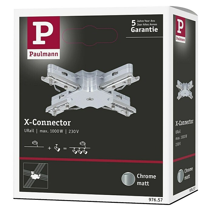 Paulmann URail Conector en X (10,4 x 10,4 cm, Metal, Cromado mate)