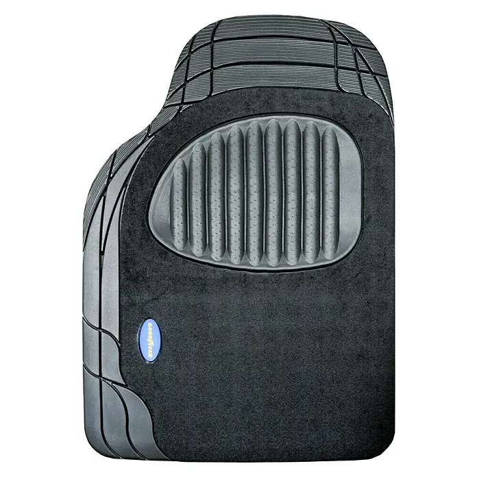 Goodyear Juego de alfombrillas para coche - Negro, 4 pzs. - Alfombrilla negra para coche Goodyear con patrón acanalado y logo azul, que proporciona mayor comodidad y protege el interior del vehículo.