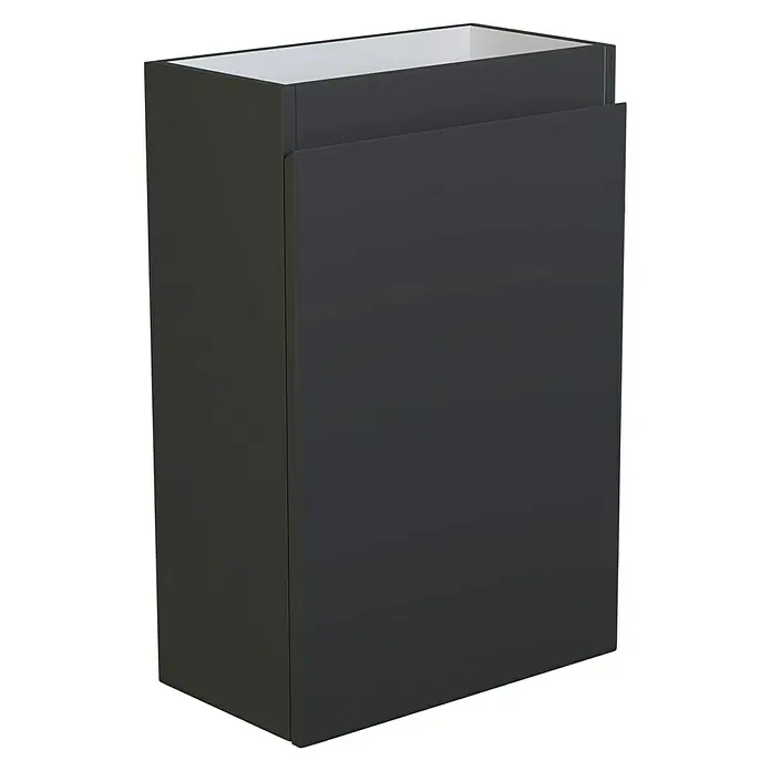 Camargue Espacio Waschtischunterschrank - 40 x 22 x 60 cm, Gama anthrazit matt - Ein eleganter, schwarzer Badschrank mit einer weißen Innenseite, ideal für moderne Badezimmer. Kompakte Bauweise, schlichtes Design.
