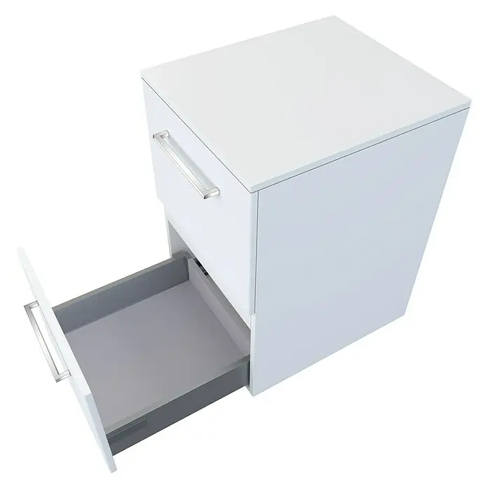 Camargue Espacio Unterschrank - 40 x 46 x 60 cm, Mira - Weißer Schubladenschrank mit offener Schublade und silbernem Griff. Vielseitig und platzsparend.