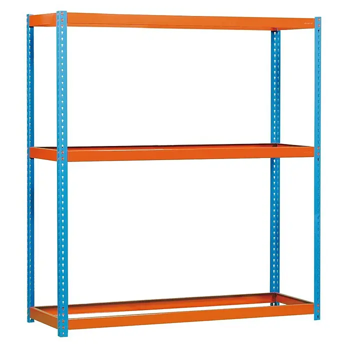Simonrack Ecoforte Estantería para cargas pesadas Metal - Al x An x Pr: 200 x 120 x 45 cm, Número de baldas: 3 ud., Inserción, Azul/Naranja, Capacidad de carga por balda: 400 kg, Bandejas no incluidas - Estantería de tres niveles con estructura azul, ideal para almacenamiento y organización.