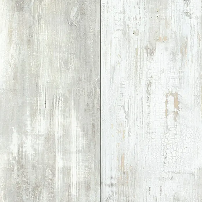 Grosfillex Panel de pared G Life Siberie - 260 x 35 cm, Pino gris - Primer plano de dos tablones de madera pintados adyacentes en varios tonos de gris y blanco, mostrando una textura rústica de veta de madera.