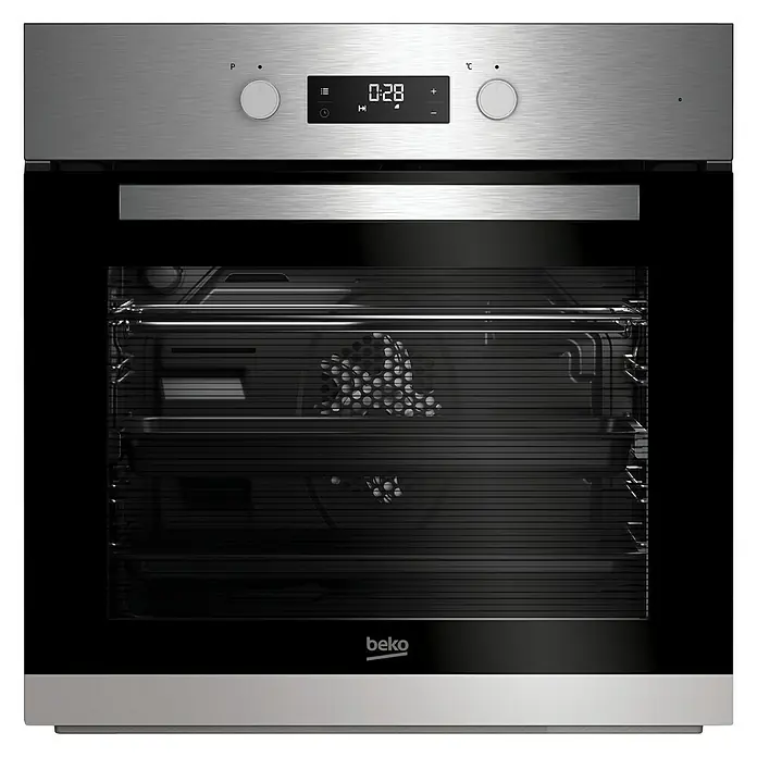 Beko Set de horno y zona de cocción BSE22341X - Volumen horno: 71 l, Zonas de cocción: 3 ud. - Horno empotrable moderno Beko de acero inoxidable con pantalla digital e iluminación interior para una cocción óptima.