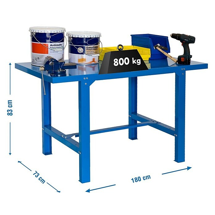 Simonrack Simonwork Banco de trabajo BT6 Metalic (L x Al: 73 x 83 cm, Ancho: 180 cm, Capacidad de carga: 800 kg, Azul)