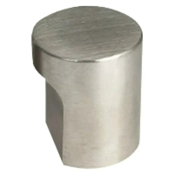 Nesu Pomo para muebles 8222AI - Ø x Al: 20 x 23 mm - Primer plano de un moderno tirador de armario de níquel cepillado con forma cilíndrica y base rectangular.