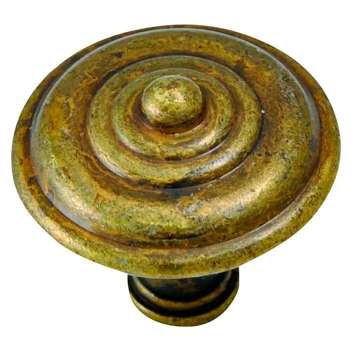 Nesu Pomo para muebles 262 - Tipo de tirador del mueble: Botón, Ø x Al: 31 x 29 mm, Acero - Pomo de mueble redondo de color dorado con círculos concéntricos y un pequeño pomo en el centro.