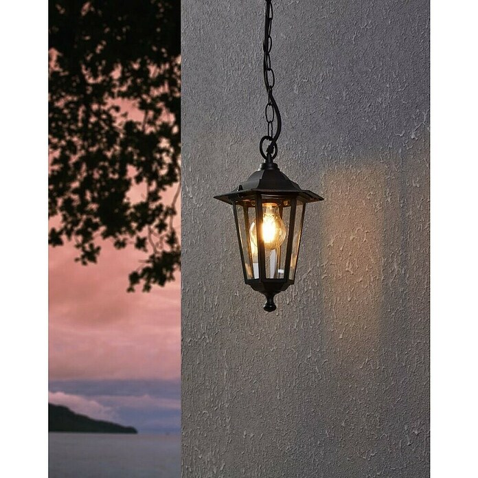 Eglo Laterna 4 Viseća svjetiljka  (60 W, D x Š x V: 20,5 x 20,5 x 90 cm, Boja kućišta: Crne boje, Boja sjenila: Prozirno, IP44) | BAUHAUS