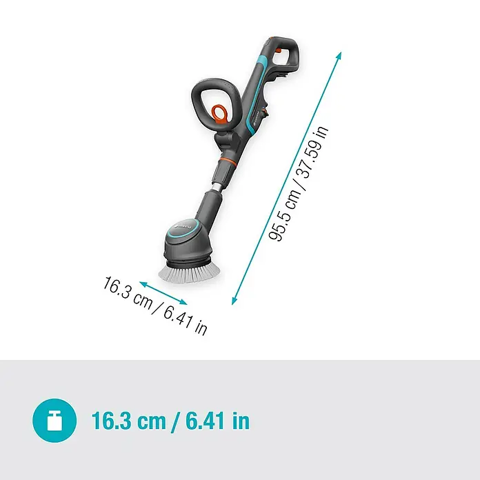 Gardena Power for All 18V Akku-Reinigungsbürste AquaBrush Compact 02/18V - Ohne Akku - Abbildung eines Gardena Akku-Fugenbürste EasyClean mit Größenangaben.