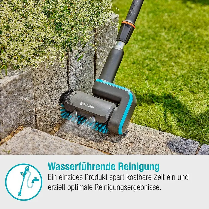 Gardena Power for All 18V Akku-Reinigungsbürste AquaBrush Patio 03/18V - Ohne Akku - Der Gardena Flächenreiniger AquaBrush Patio reinigt Steinflächen mit rotierenden Bürsten und Wasserdüsen effektiv und schonend.
