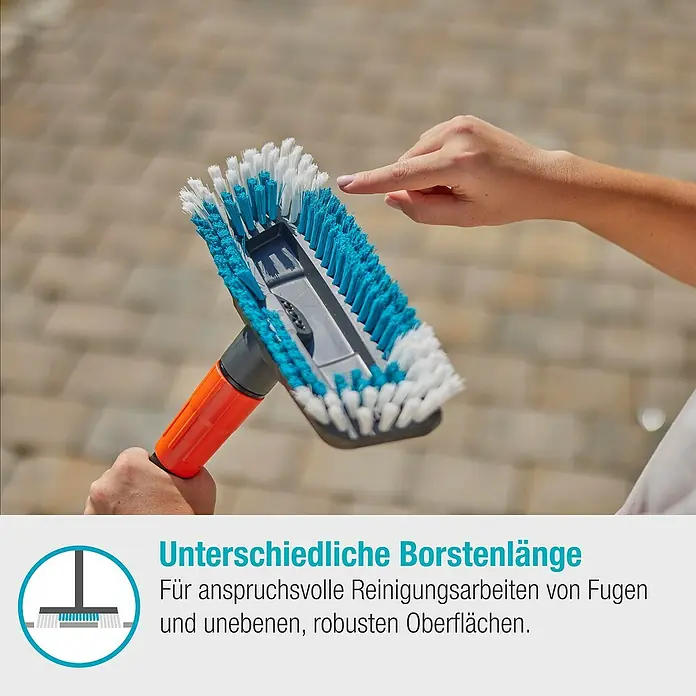 Gardena Cleansystem Waschbürsten-Set Cleansystem - 3 -tlg., Länge Stiel: 150 cm - Bürste mit Borsten in verschiedenen Längen. Ideal für anspruchsvolle Reinigungsarbeiten von Fugen und unebenen, robusten Oberflächen.