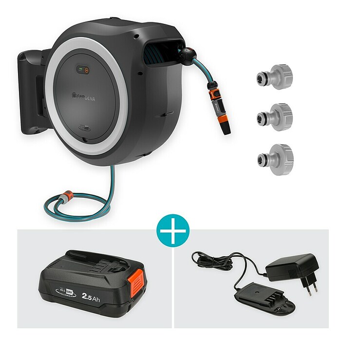 Gardena Power for All 18V Enrollador de manguera de batería Power-Roll XXL en Kit (18 V, 1 batería, Longitud del tubo: 40 m) | BAUHAUS