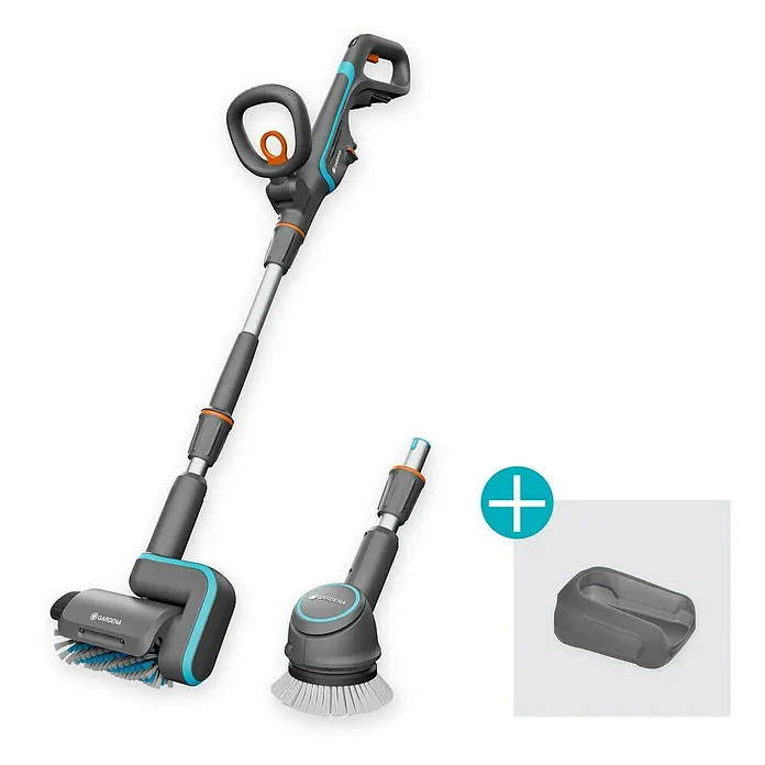 Gardena Power for All 18V Akku-Reinigungsbürste Aqua Brush Universal 04/18V - 18 V, Ohne Akku - Gardena Akku-Bürste für die Reinigung von Oberflächen im Außenbereich, inklusive verschiedener Aufsätze und Ladestation.