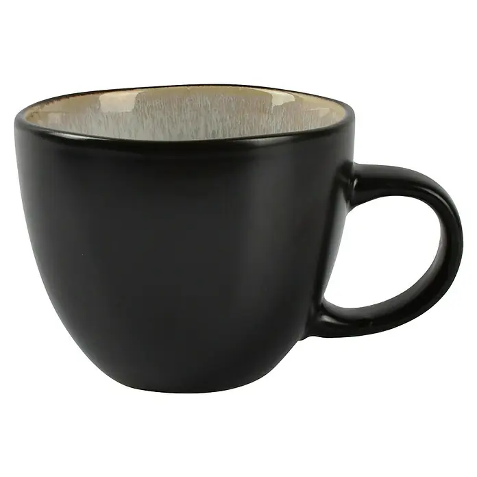 Tasse Lunar - Ø x H: 14 x 9 cm - Schwarze Kaffeetasse mit hellgrauer Innenseite und Henkel. Ideal für den täglichen Gebrauch oder als Geschenk für Kaffeeliebhaber.