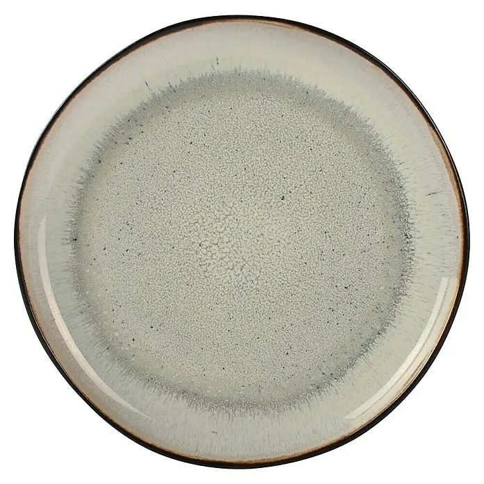 Teller Flach Lunar - 1 Stk., 22 x 2,5 cm, Keramik - Nahaufnahme eines modernen Tellers mit beigem Farbverlauf und dunklem Rand, ideal für stilvolle Tischdekorationen.