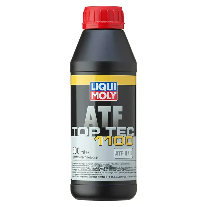 Liqui Moly Getriebeöl Top Tec ATF 1100 - 500 ml - Abbildung einer 500ml Flasche LIQUI MOLY ATF Top Tec 1100 Synthesetechnologie Getriebeöl mit rotem Deckel.