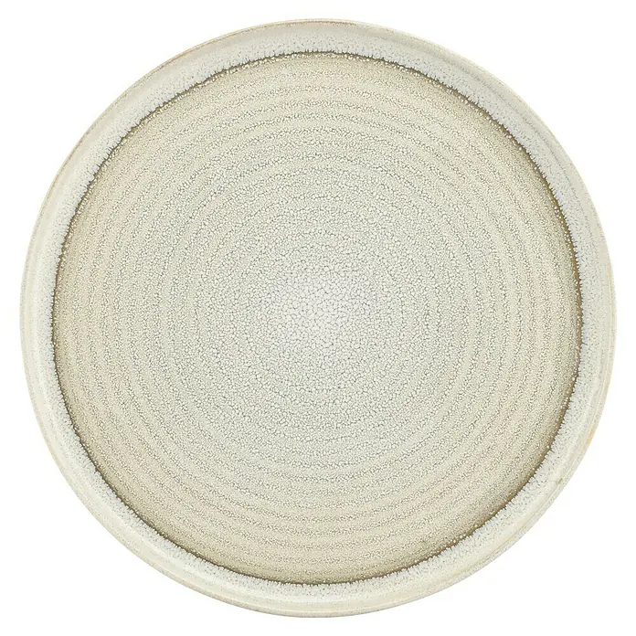 Teller Flach Cameo - 1 Stk., 27,5 x 3 cm, Keramik, Beige - Nahaufnahme eines eleganten Tellers in Beige mit einzigartiger Textur, ideal für stilvolle Tischdekorationen und kulinarische Präsentationen.