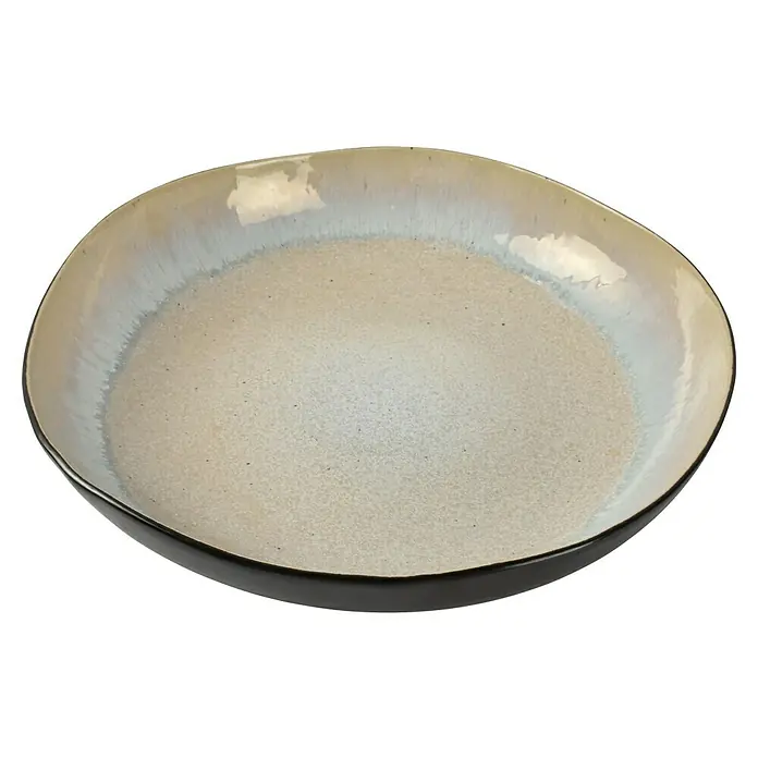 Schale Servierschale Lunar - Ø x H: 32 x 7 cm - Eine Nahaufnahme einer Keramikschale in neutralen Farbtönen, die modernes Design und subtile Eleganz vereint.