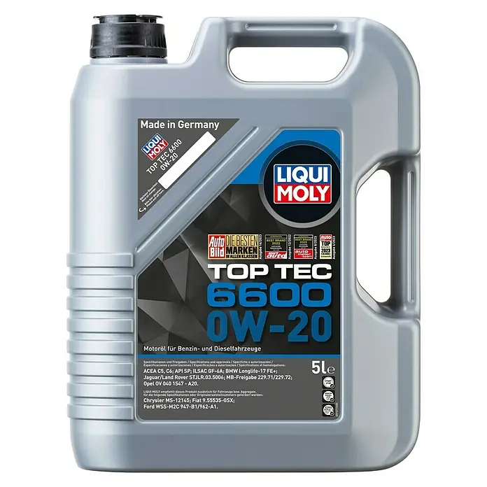 Liqui Moly Leichtlaufmotorenöl Top Tec 6600 - 0W-20, 5 l - LIQUI MOLY TOP TEC 6600 0W-20 Motorölkanister, 5 Liter. Premium-Motorenöl für Benzin- und Dieselfahrzeuge, hergestellt in Deutschland.