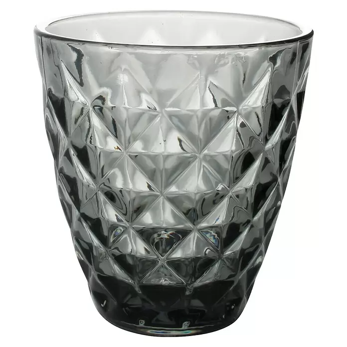 Trinkglas Prisma - 4 Stk., Fassungsvermögen: 0,22 l, Grau - Facettiertes graues Glas mit geometrischem Muster.